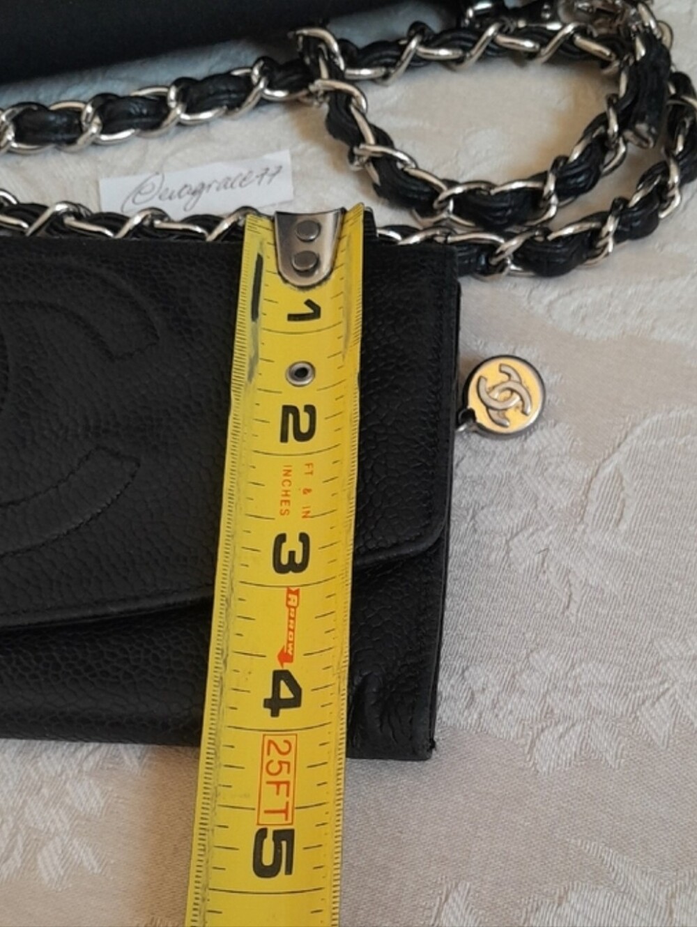 Authentic Vintage Chanel Caviar Clutch or Wallet On Chain with Gold CC Zipper! - Picture 12 of 16